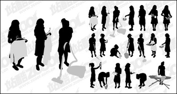 Human - Action figures do housework silhouette vector material 