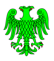 Aguila bicefala sinople, linguada y lampasada de gules 