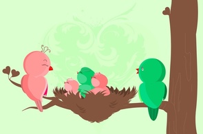 Animals - Baby Birds Birth Card 