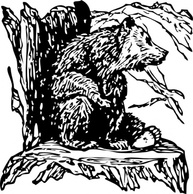 Animals - Bear On A Stump clip art 