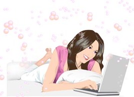 Human - Beautiful girl lay and chat with her laptop 