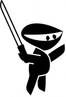 Military - Black White Sword Boy Cartoon Ninja clip art 