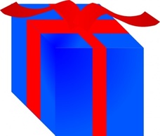 Objects - Blue Gift Box Wrapped With Red Ribbon clip art 
