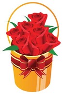 Flowers & Trees - Bucket of roses flower with ribbon 