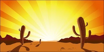 Flowers & Trees - Cactus, sunset, desert, hot vector 