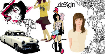 Human - Car and girls free vector 