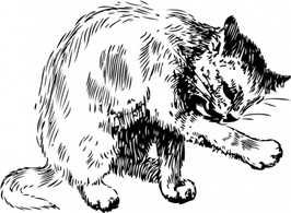 Animals - Cat Washing Itself clip art 