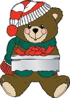 Holiday & Seasonal - Christmas Bear Wih Present clip art 