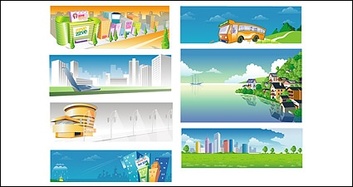 Buildings - City buses, and other rural scenery of vector material 