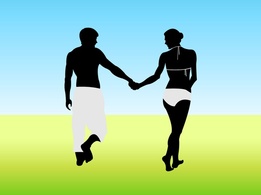 Silhouette - Couple Walking Vector 