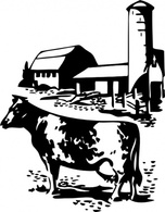 Animals - Cow And Barn clip art 