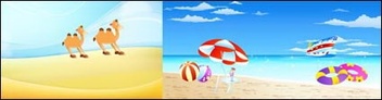 Desert, camels, sand, sun umbrella, buoy Preview