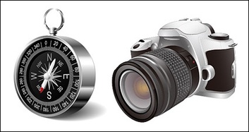 Objects - Digital SLR and the compass vector material 