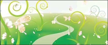 Eps Format, With JPG Preview, The Crucial Words: Vector Of Abstract Flowers, Grass, Butterflies, Green, ... Preview