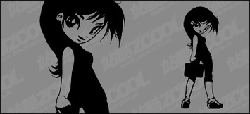 Human - Female white-collar black and white cartoon 