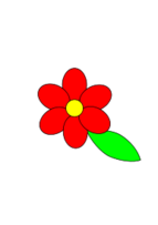Flower six red petals black outline green leaf with upper and lower text Preview