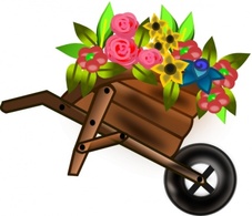 Flowers & Trees - Flower Wheelbarrel clip art 