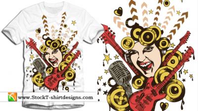 Human - Free Vector T-shirt Design with Singing Girl and Guitar 
