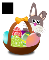 Cartoon - Funny bunny face with Easter eggs in a basket 