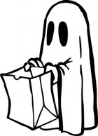 Holiday & Seasonal - Ghost With Bag Black And White clip art 