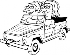 Human - Girl And Boy Driving Car Cartoon Outline clip art 