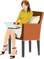 Girl sitting with her laptop vector Preview