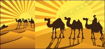 Gold desert on camel silhouettes vector material Preview