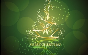 Abstract - Golden Swirling Christmas Tree with Blackish Green Background 