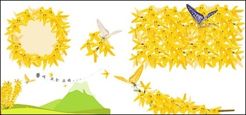 Flowers & Trees - Golden yellow flowers and butterflies 