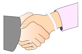 Business - Handshake with Black Outline (white man and woman, freshwater pearl bracelet) 