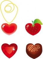 Objects - Heart Shaped Gold Chain, Strawberry Diamond and Chocolate 