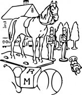 Animals - Horse Building Trees Toys Outline clip art 