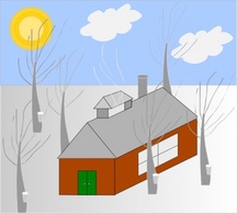 House Trees Sun Snow clip art