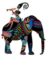 Animals - Illustration African girl riding elephant1 