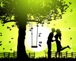 Silhouette - Illustration Of Lovers Kissing Under The Tree 