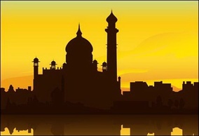 Buildings - Indian Building Taj Mahal Silhouette Vector 