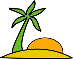 Cartoon - Island, Palm, And The Sun clip art 