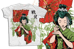 Japanese Geisha Vector T-Shirt Template Preview
