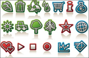 Leaves, green flag drops, the sun, windmill, icons vector Preview