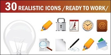 Icons - Light bulbs, mark pen, lock, horn, compass, microphone, timer vector 