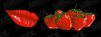 Food - Lips and strawberry vector 