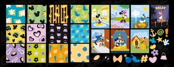 Mickey Mouse, Donald Duck, hearts, flowers, bombs Disney lovely tile background Preview