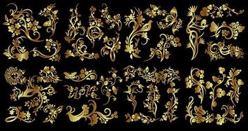 Elements - Number of golden flowers and birds butterfly pattern 