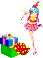 Human - Party Clown woman with boxes of present 