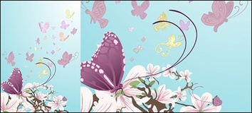 Flowers & Trees - Purple flowers and butterflies vector material 