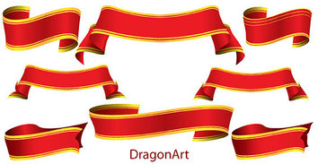 Red ribbons baner set free vector Preview