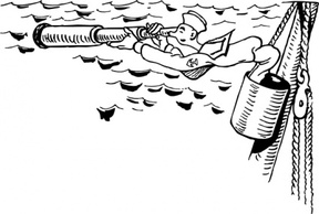 Cartoon - Sailor In Crow S Nest Using Spyglass clip art 