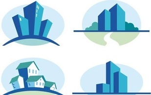 Buildings - Set of four blue urban icons 