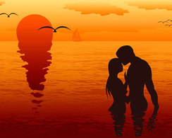 Silhouettes of loving couples 