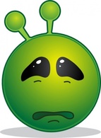 Objects - Smiley Green Alien Sad clip art 